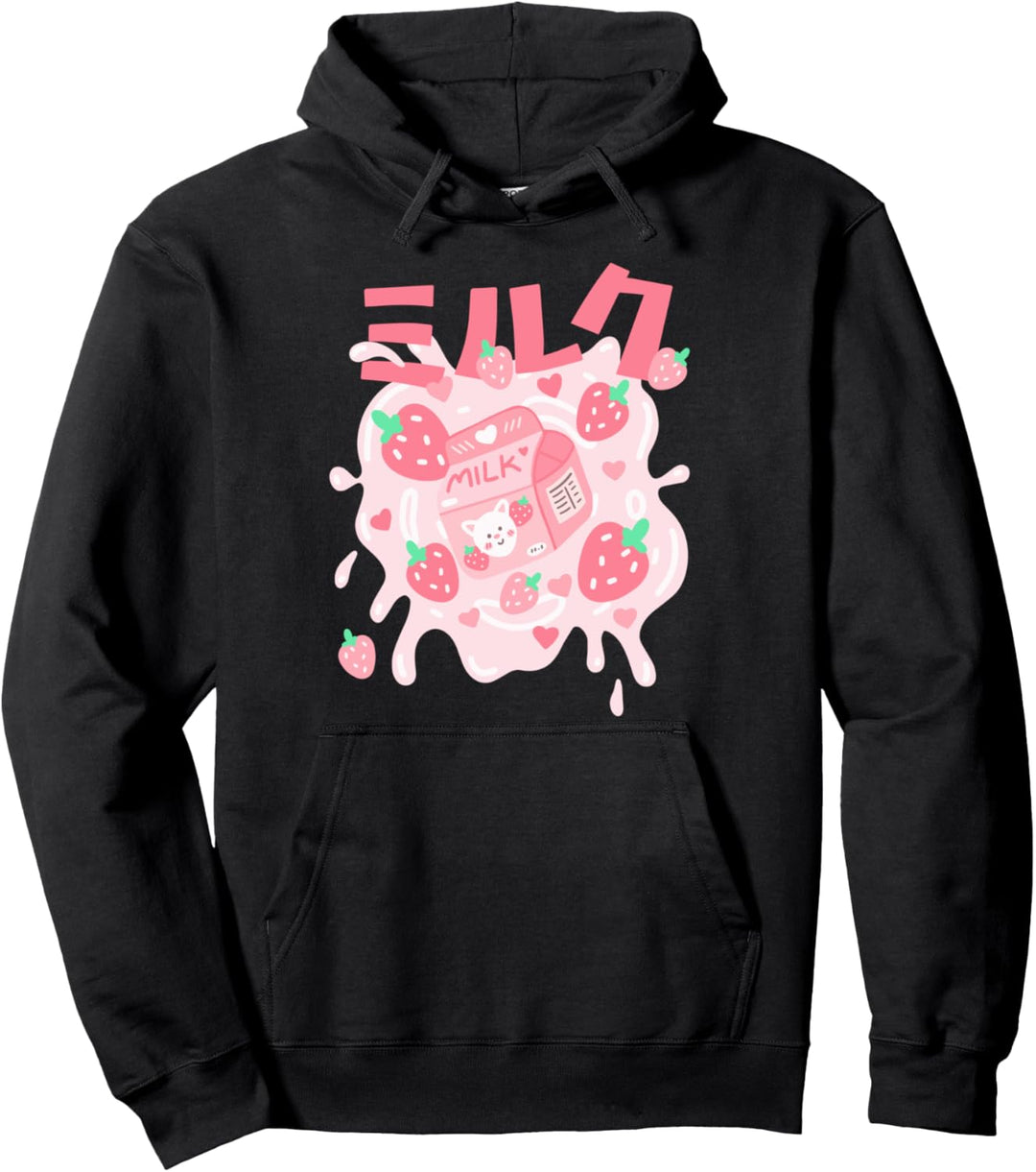 Kawaii Funny Retro 90s Japanese Strawberry Milk Shake Pullover Hoodie
