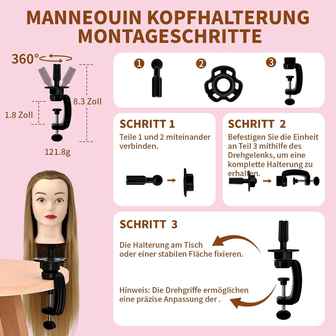 Aofadaning Trainingsköpfe 100% von dem Hochtemperaturfaser Haar 28zoll Trainingskopf für Frisöre wit