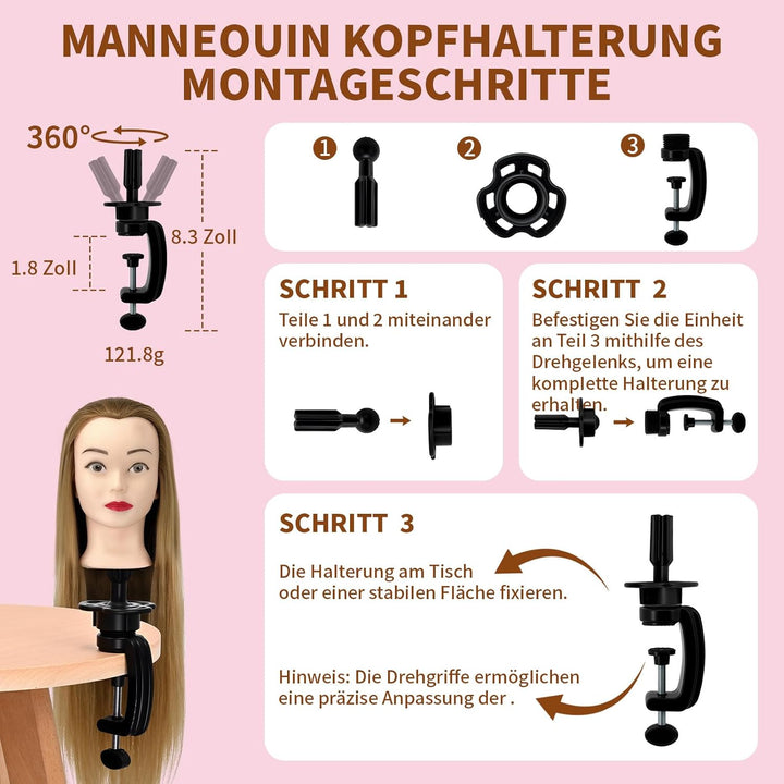 Aofadaning Trainingsköpfe 100% von dem Hochtemperaturfaser Haar 28zoll Trainingskopf für Frisöre wit
