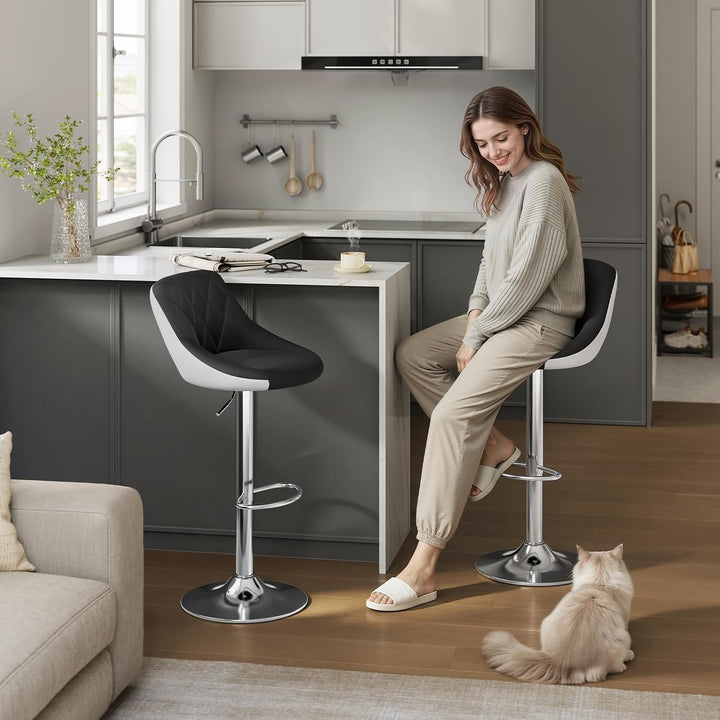 WOLTU BH30sz-2 Design 2 farbig Barhocker mit Griff 2er Set, stufenlose Höhenverstellung, verchromter