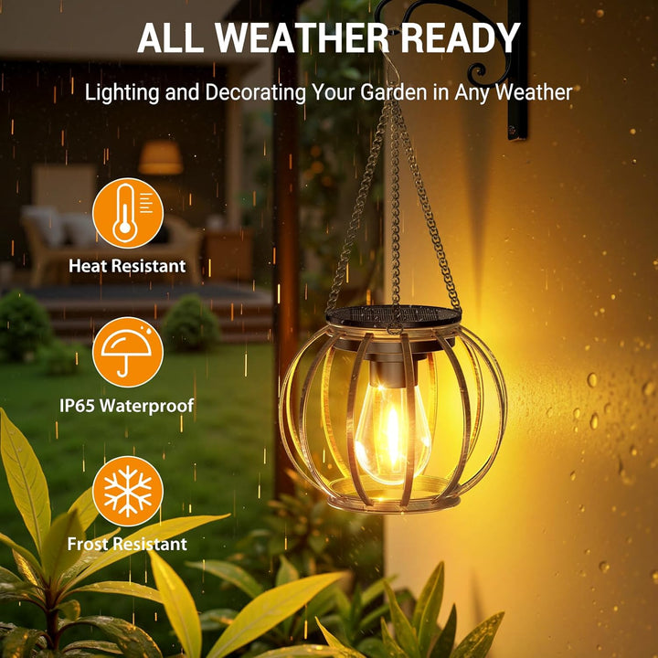 BUCASA Solarlampen für Aussen Hängend, 2 Stück Bronze Solarlaterne für Aussen mit Grösser LED-Glühbi