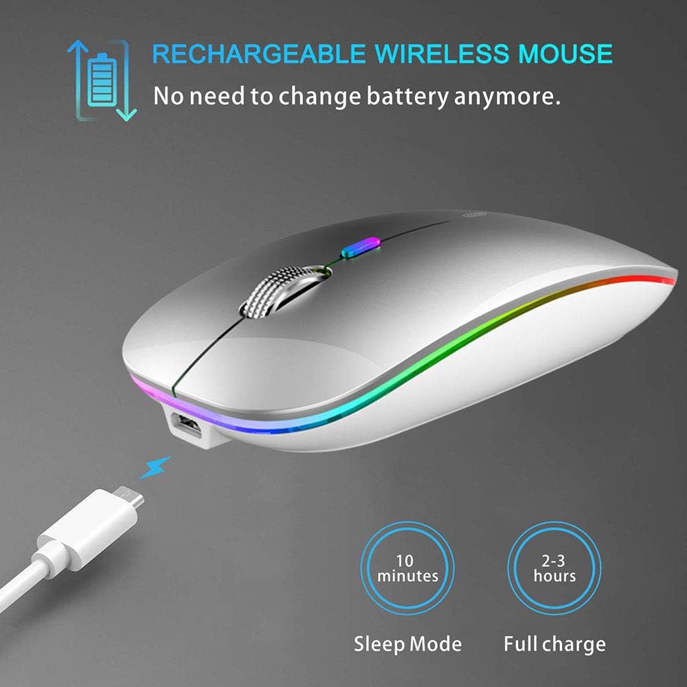 Uiosmuph Bluetooth Maus Kabellose, LED Funkmaus wiederaufladbar Leise Wireless Mouse 2.4GHz Kabellos