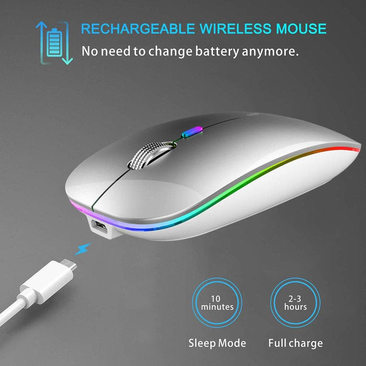 Uiosmuph Bluetooth Maus Kabellose, LED Funkmaus wiederaufladbar Leise Wireless Mouse 2.4GHz Kabellos