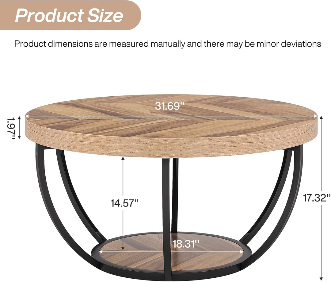 Tribesigns Runde Couchtisch, Industrial 2-Tier-Kreis Couchtisch mit Lagerung Regale, Moderne hölzern