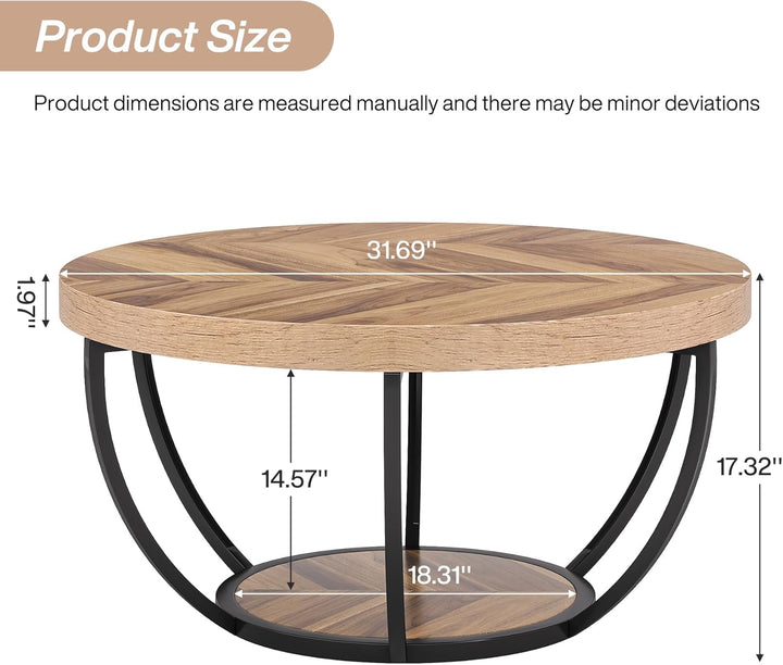 Tribesigns Runde Couchtisch, Industrial 2-Tier-Kreis Couchtisch mit Lagerung Regale, Moderne hölzern