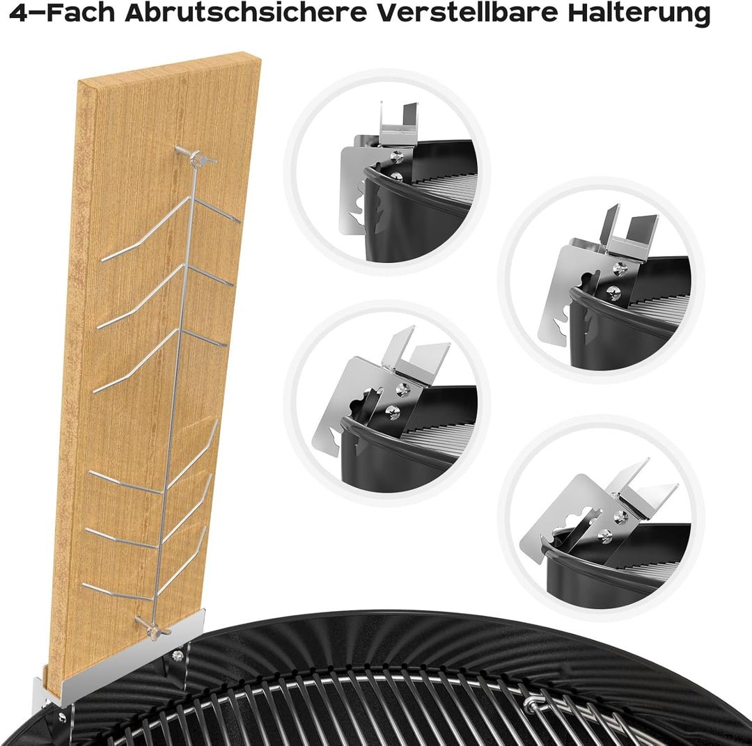 onlyfire Flammlachsbrett, 2er Set Flammlachsbretter mit 4-Fach Verstellbare Edelstahl-Halterung, Gri
