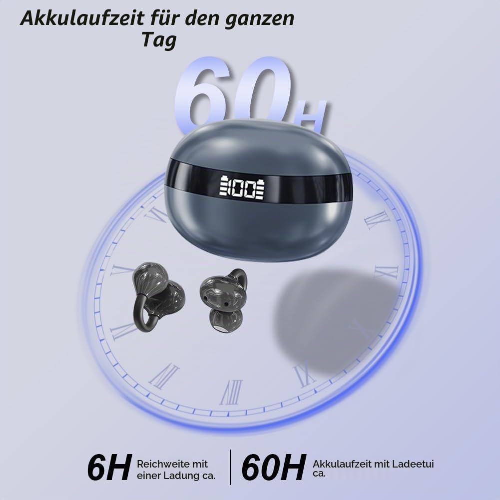 Clip-on Open-Ear Bluetooth-Kopfhörer Wireless,Bluetooth 6.0,60 Stunden Ultra-Lange Akkulaufzeit,Komf