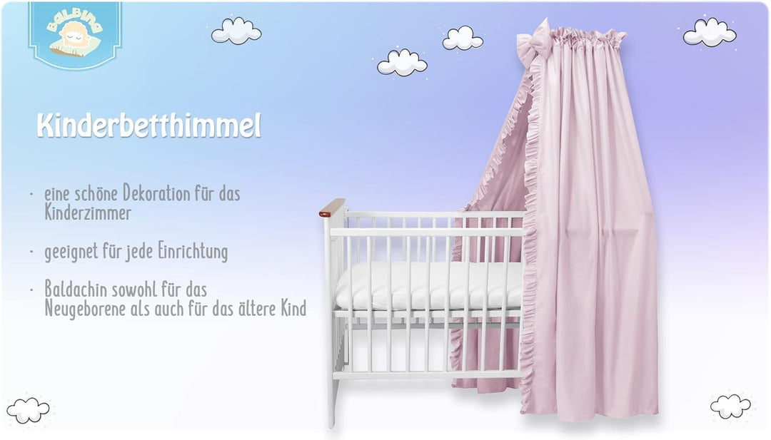 balbina Baldachin 100% Baumwolle, Deko-Set für Kinderbett, Betthimmel mit Rüsche & Schleife, Moskito