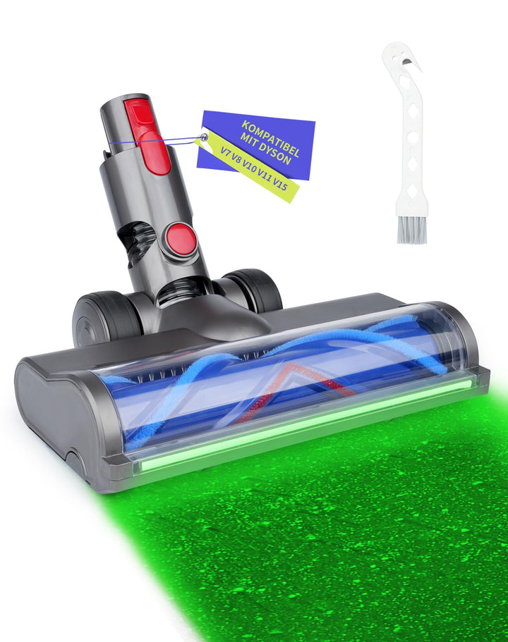Bürste für Dyson V7 V8 V10 V11 V15 mit Grünem LED Licht, Bürstenwalze Bodenbürste Geeignet für Hartb