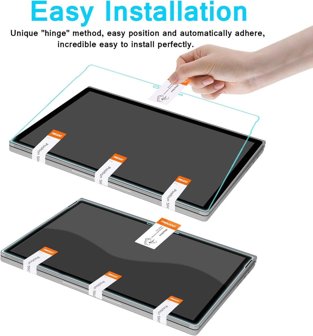 MEGOO Surface Book 2 Schutzfolie gehärtetes Glas, Einfache Installation/ 9H Härte/Klar Anti-Kratz Pa