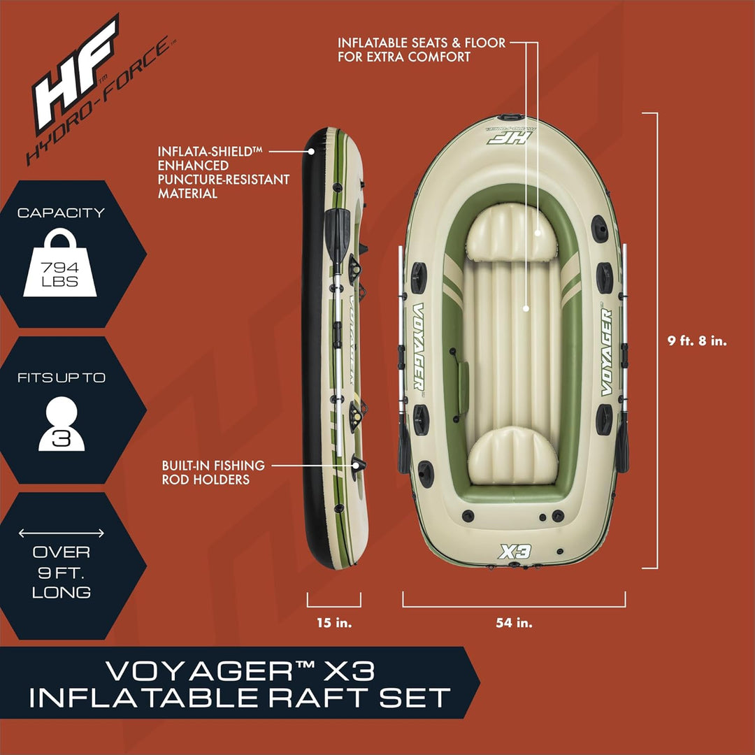Hydro-Force 9'8" x 54 Voyager X3 aufblasbares Floss-Set | für bis zu 3 Erwachsene | inklusive Boot,