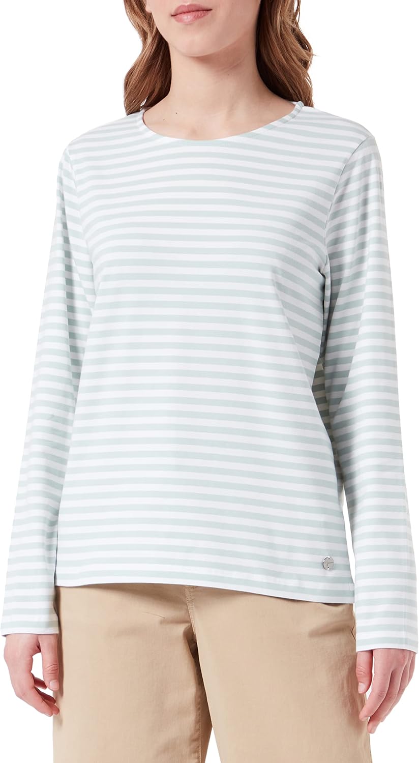 Tamaris Damen ASOLO Feminin ausgeschnittenes Langarmshirt T-Shirt, XL Bright White/Gossamer Green St