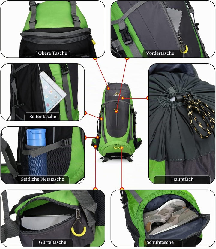 70L Trekkingrucksack Campingrucksack Reiserucksack Wanderrucksack Grosser Rucksack für Damen Herren