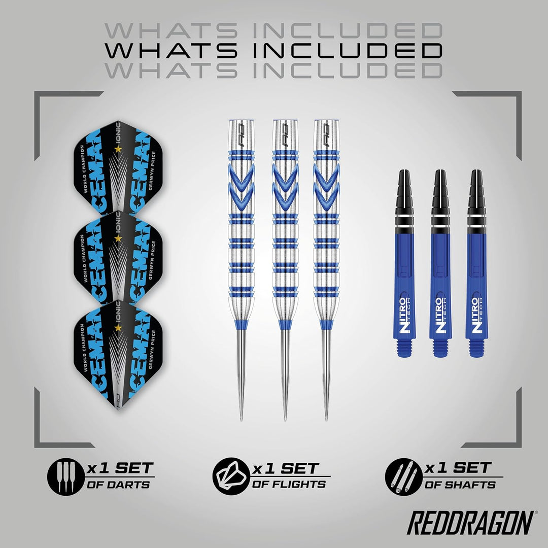 RED DRAGON Gerwyn Price Iceman Originals - Tungsten Dartpfeile Set mit Flights and Schäfte (Stems) 2