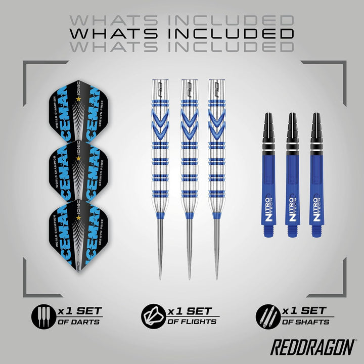 RED DRAGON Gerwyn Price Iceman Originals - Tungsten Dartpfeile Set mit Flights and Schäfte (Stems) 2