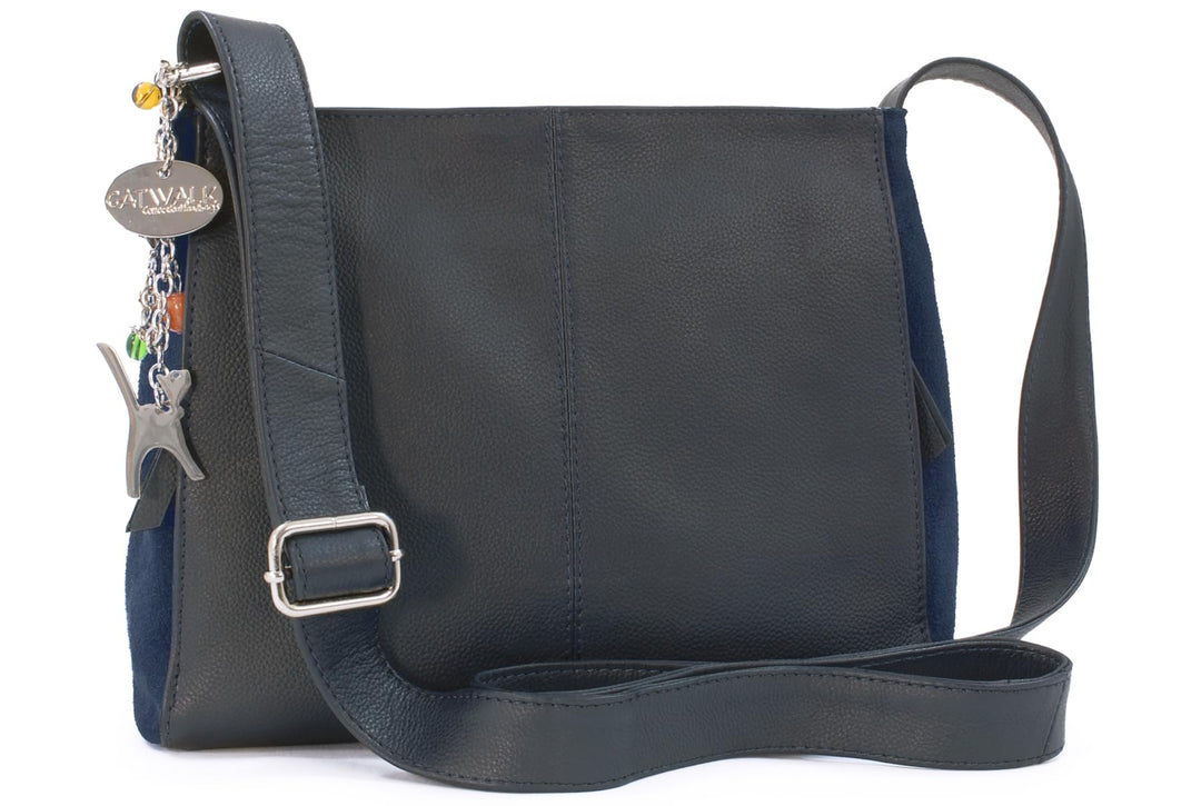 Catwalk Collection Handbags - Damen Umhängetasche Mittelgross - Crossbody Bag - Leder und Wildleder