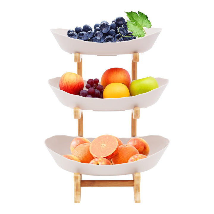Keramik Obst Etagere mit 3 Etagen,Obstkorb Etagere für die Familie,Obstschale Modern mit Natürlichem