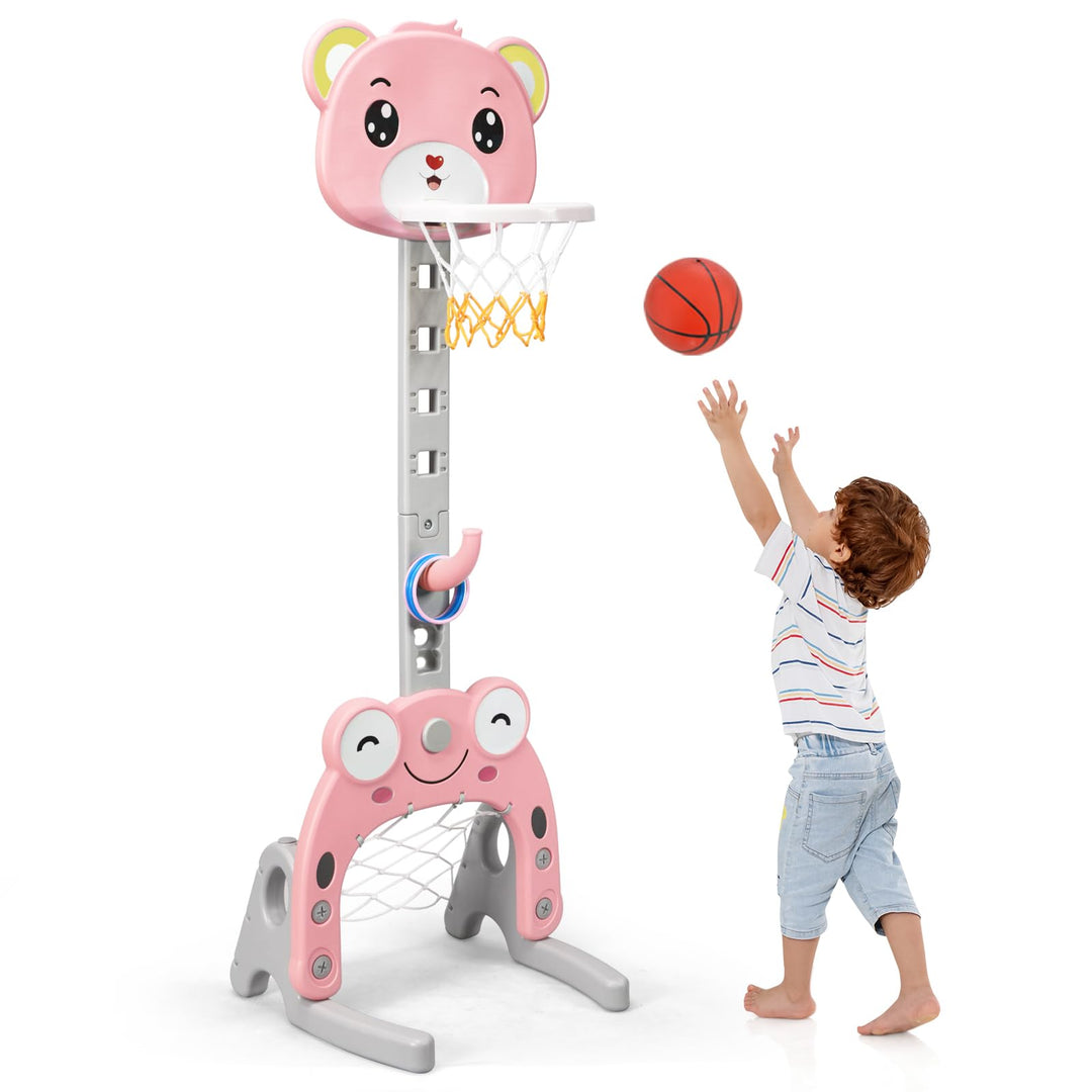 HOMASIS 3 in 1 Kinder Basketballkorb Set, multifunktional Basketballständer mit Fussballtor & Ringwu