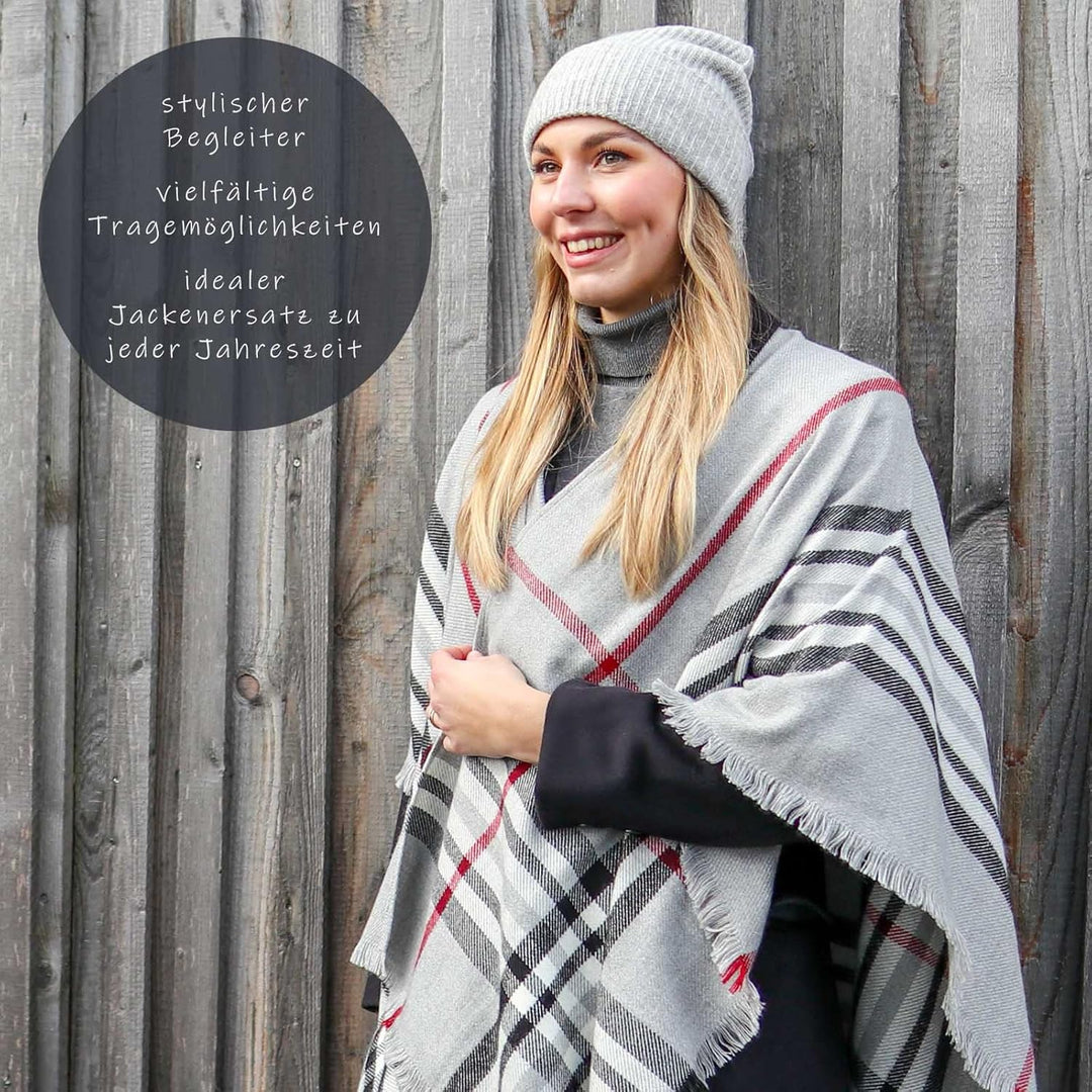 Giorgio Rimaldi® Poncho Damen Kariert - Hochwertiges Cape Aus Reinem Polyacryl - Wärmend & Hautfreun