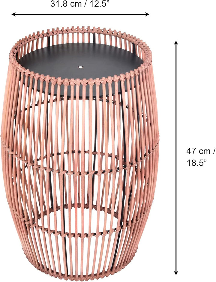 Teamson Home Gartenmöbel, Kleiner Runder Patio Beistelltisch Pflanzenständer aus Bambus Wicker mit M