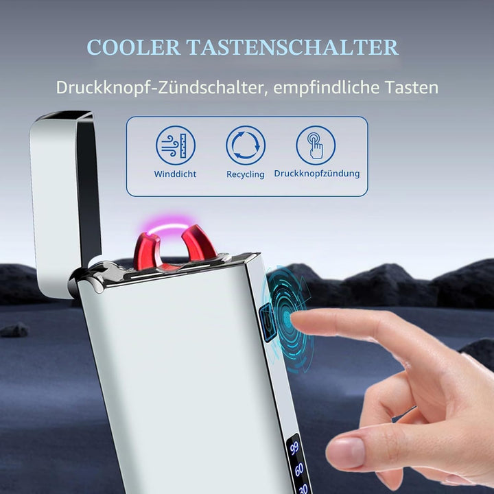 GADATOP Feuerzeug elektrisch mit Ladestandsanzeige und Metallgehäuse perfektes Sturmfeuerzeug für de