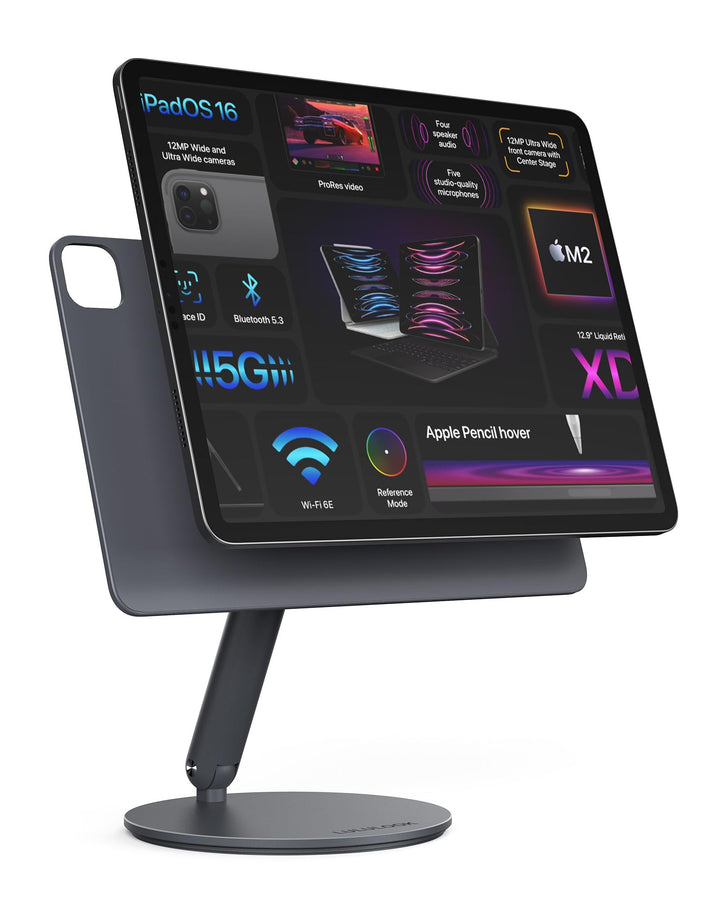 LULULOOK Aufrüstung Drehbar Magnetisch iPad Ständer, Faltbarer iPad Pro Ständer mit 360° Schwenk Bas