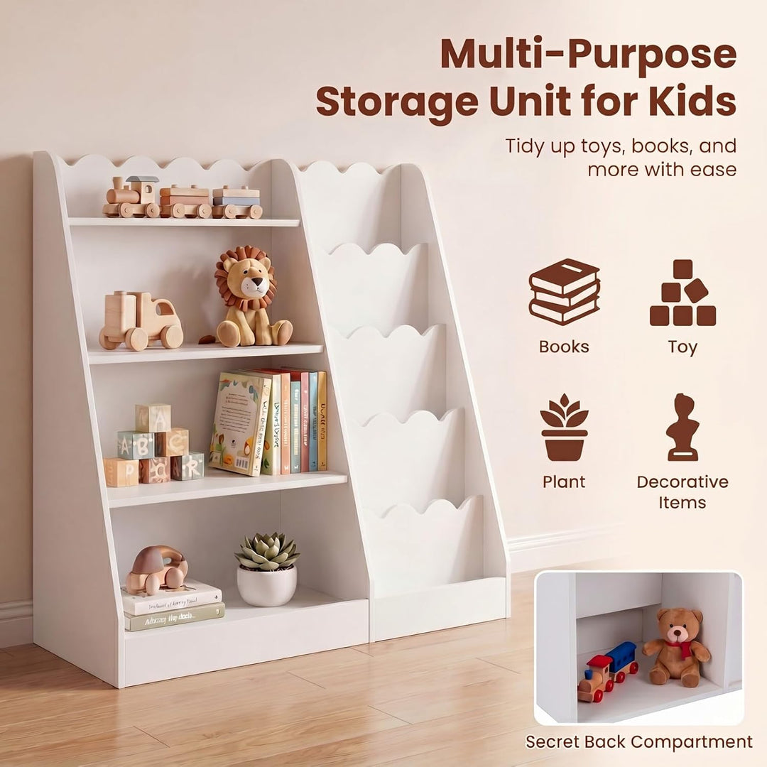 RELAX4LIFE Kinder Bücherregal, Montessori Kinderregal aus Holz, Spielzeugregal mit 4 offenen Fächern