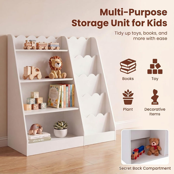RELAX4LIFE Kinder Bücherregal, Montessori Kinderregal aus Holz, Spielzeugregal mit 4 offenen Fächern