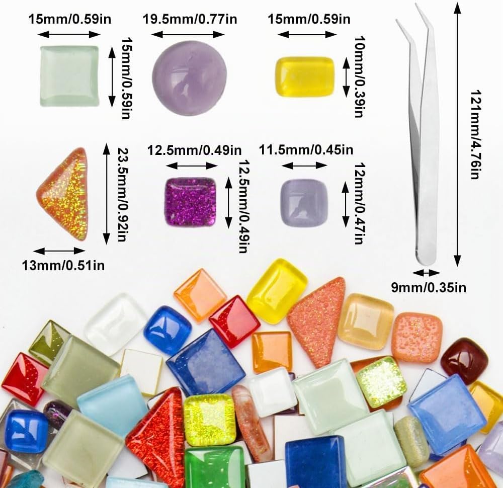 500g Mosaiksteine Bunt Mosaiksteine zum Basteln mit Pinzette Kleine Mini Bunte Glassteine Schmuckste