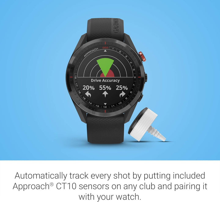 Garmin Approach S62 Bundle, Premium-Golf-GPS-Uhr mit 3 CT10 Club-Tracking-Sensoren, integriertem vir