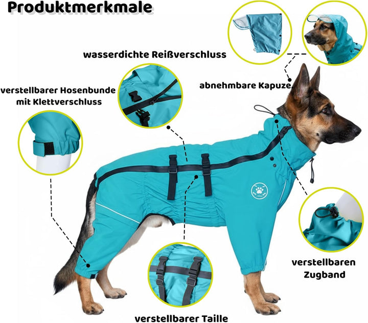 Wasserdichter Hunderegenmantel Leichter hundepullover mit integrierten beinabschlüssen und Abnehmbar