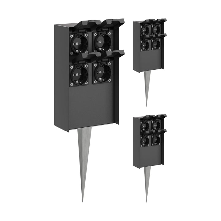 ledscom.de 3 Stück Garten-Steckdosen-Säule POMI mit Erdspiess für aussen, IP44, 4-Fach, anthrazit, e