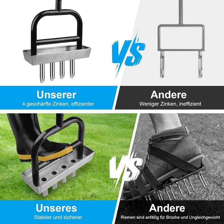 Aerifizierer für Rasen, Rasenspecht mit 4 Kern Hohlspoon &amp; Edelstahl Ablageschale Manueller Rasenlüf
