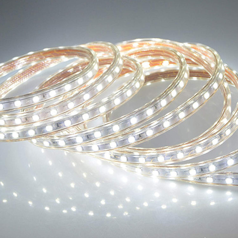 FOLGEMIR 10m Kalt Weiss LED Band, 220V 230V Lichtleiste, 60 Leds/m Strip, IP65 Lichtschlauch, milde