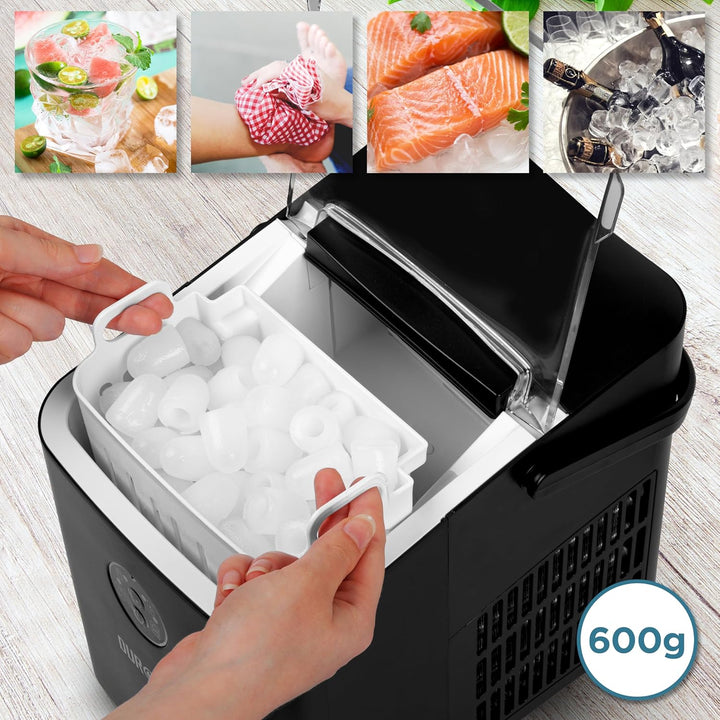 Duronic ICM12 BK Automatische Eiswürfelmaschine | 8 Eiswürfel in 6-8 min | 1 L Wassertank | Bis zu 1