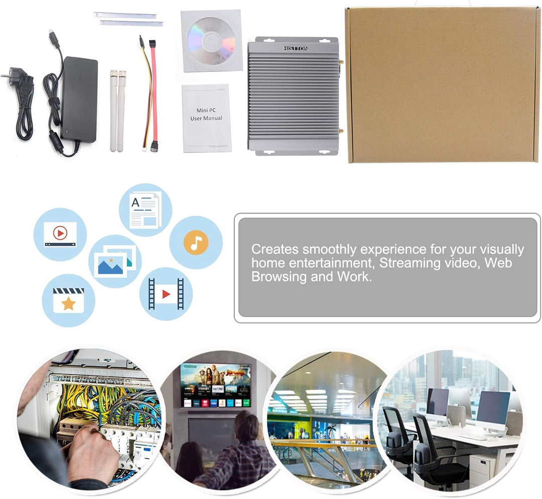 HISTTON Lüfterlos Mini PC Industrie PC Intel Core i7-4500U, 8GB RAM 128GB SSD, HDMI &VGA Dual Ausgan