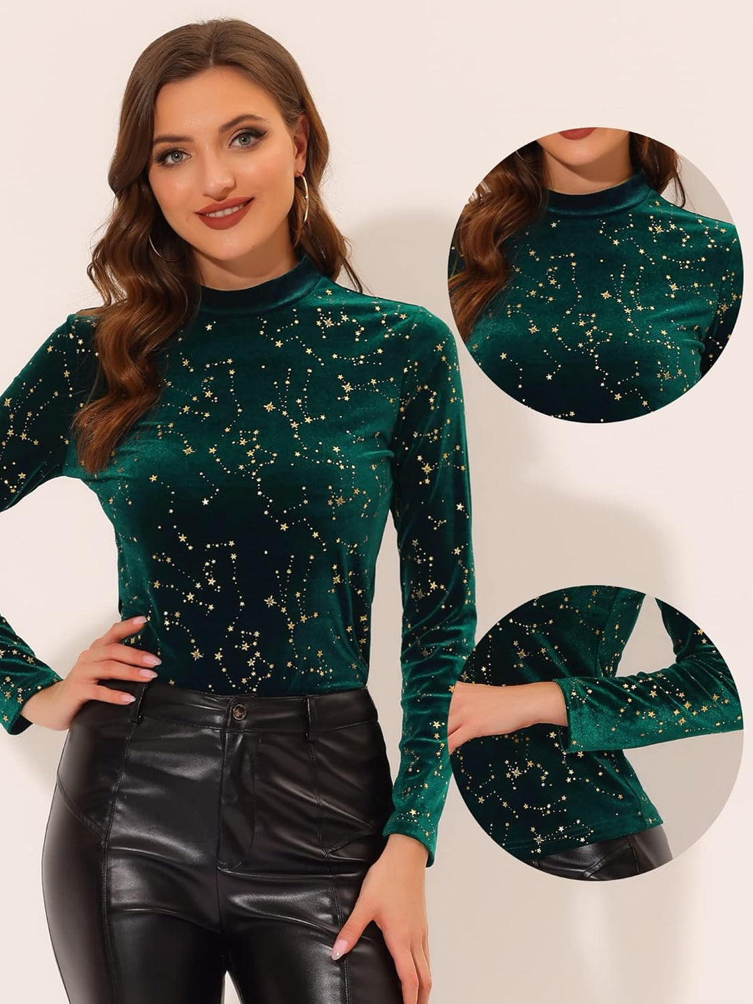 Allegra K Damen Velvet Bluse Langarmshirt Stehkragen Glitzer Sterne Samt Oberteil Elegant Bluse S Gr