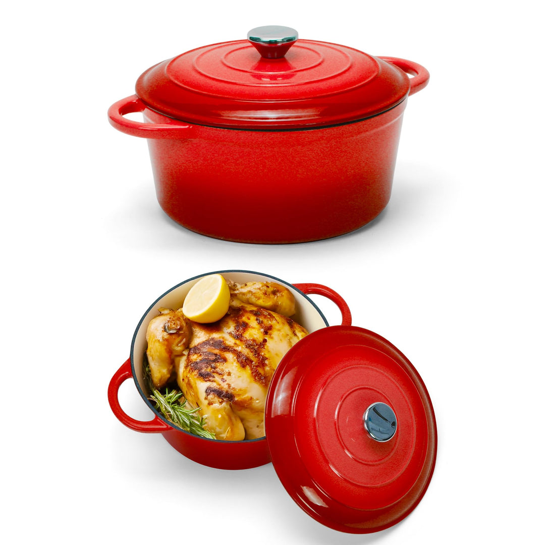 Gusseisen Topf 4L Ø 24cm - Emaillierter Schmortopf mit Deckel, Gusseisen Bräter für Brot backen & Br