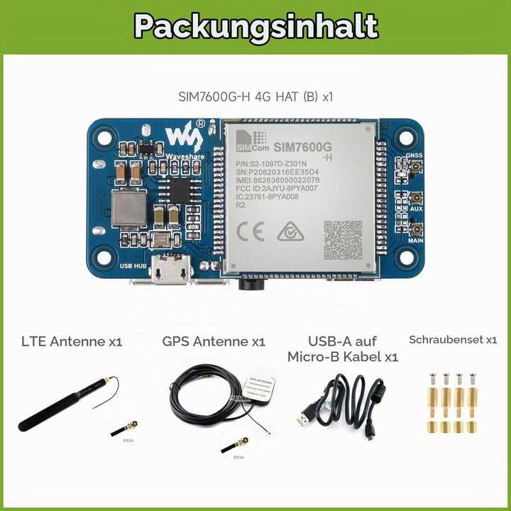 Waveshare SIM7600G-H 4G HAT (B) for Raspberry Pi Supports LTE Cat-4 4G/3G/2G GNSS Positioning Global