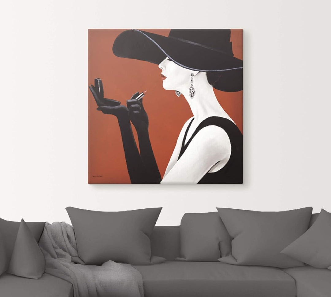 ARTland Leinwandbilder Wandbild Bild auf Leinwand 70x70 cm Wanddeko Frau Hut Stil Lippenstift Beauty