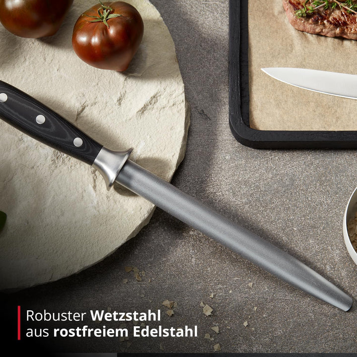 MEISTERKOCH Wetzstahl zum schärfen von Messern | 32,5 cm aus rostfreiem deutschen Edelstahl | ergono