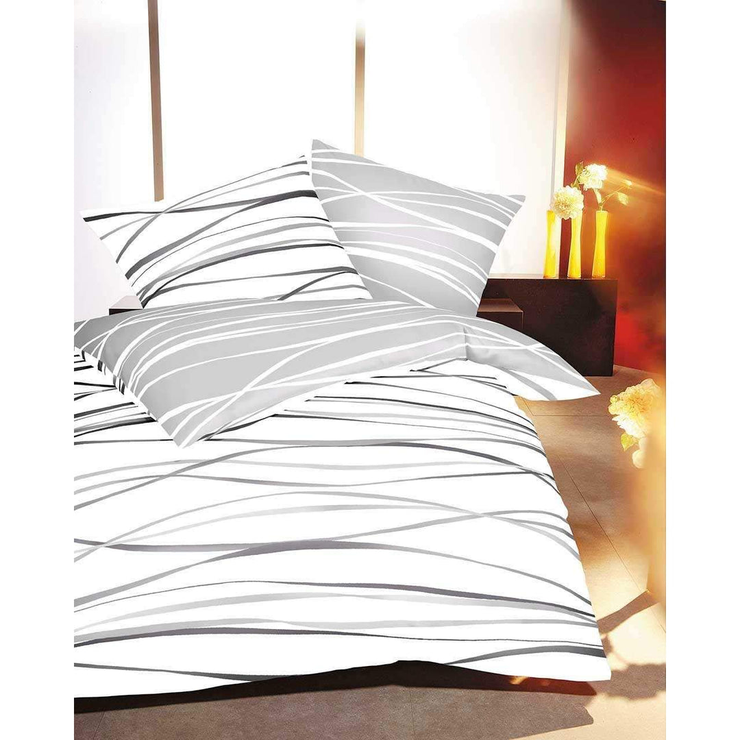 Kaeppel Biber Bettwäsche Streifen Motion Schiefer 135 x 200 cm + 80 x 80 cm 135x200 cm + 80x80 cm, 1