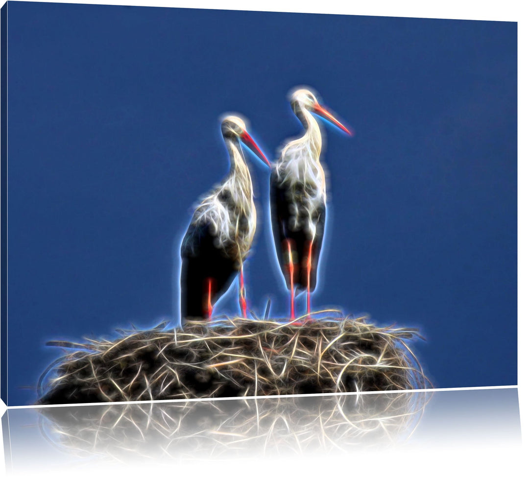 zwei stolze Störche im Nest NewArt Format: 100x70 cm auf Leinwand, XXL riesige Bilder fertig gerahmt