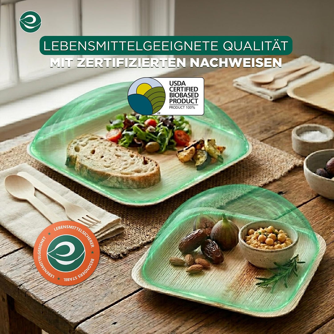 ECO SOUL Kompostierbare quadratische Palmblatt-Teller, 17,8 cm und 25,4 cm, wie Bambus-Teller, biolo