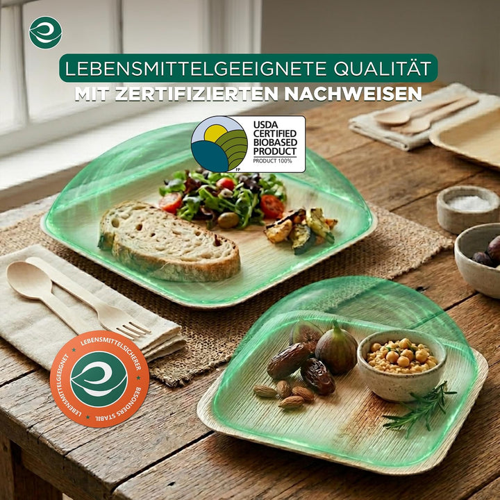 ECO SOUL Kompostierbare quadratische Palmblatt-Teller, 17,8 cm und 25,4 cm, wie Bambus-Teller, biolo