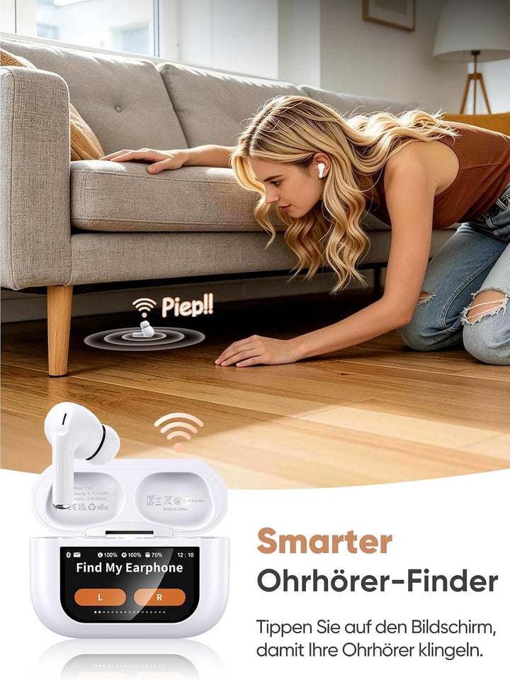 ZZU Kopfhörer Kabellose Bluetooth mit Smart Touchscreen, 48 Std. Laufzeit, Bluetooth 5.4 In-Ear Ohrh