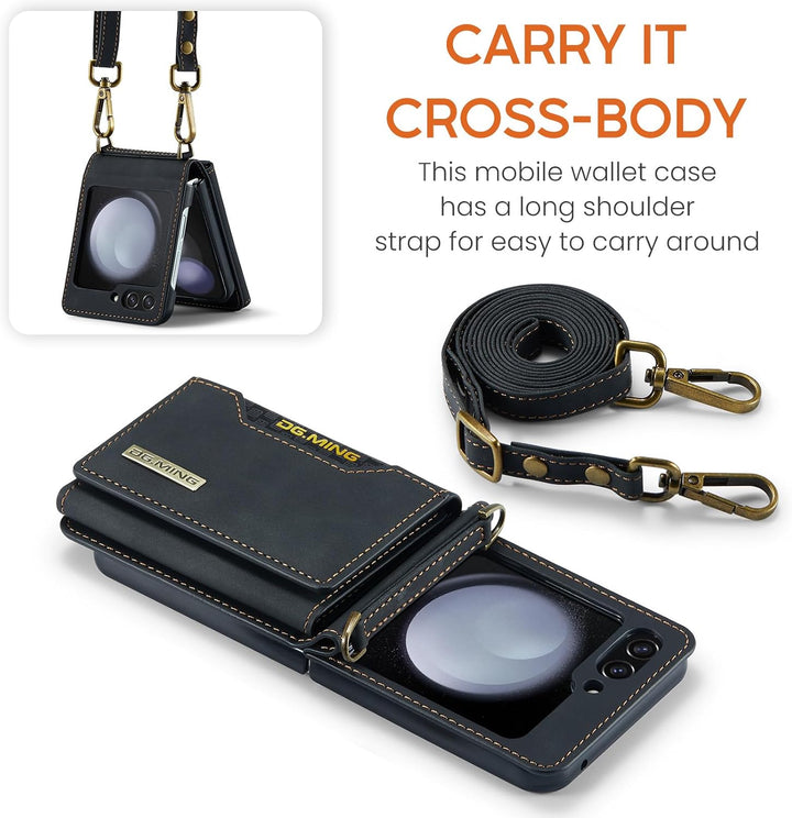 UDBKKDX Brieftasche Handyhülle für Samsung Galaxy Z Flip 5, hülle Mattes Leder mit Ständer Kameralin