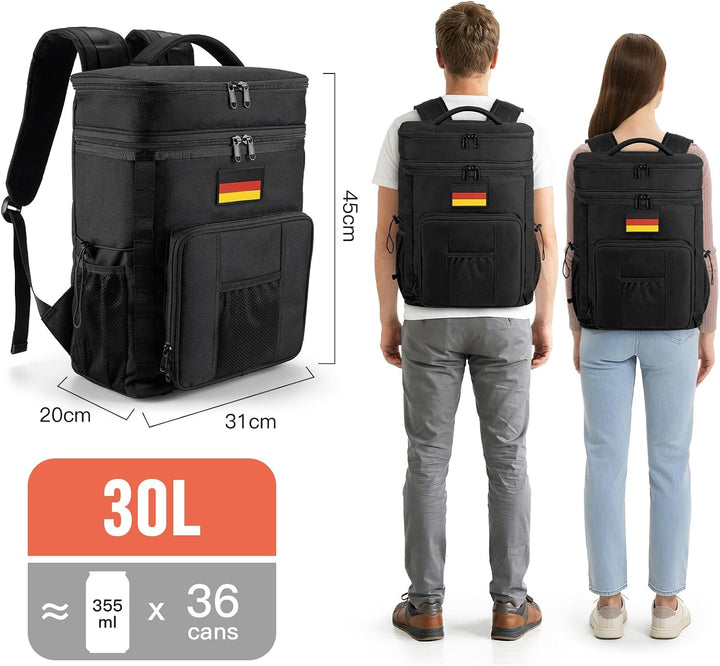Kühltasche Isolierte Herren Damen: 30L Kühlrucksack Kühler Rucksack Leicht Schwarz, Schwarz