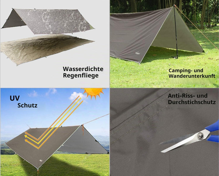 Unigear Tarp 3x3 3x4 3x5 4x4 wasserdicht, Zeltplane für Hängematte mit Ösen + 6/8 Erdnägel + 6/8 Sei
