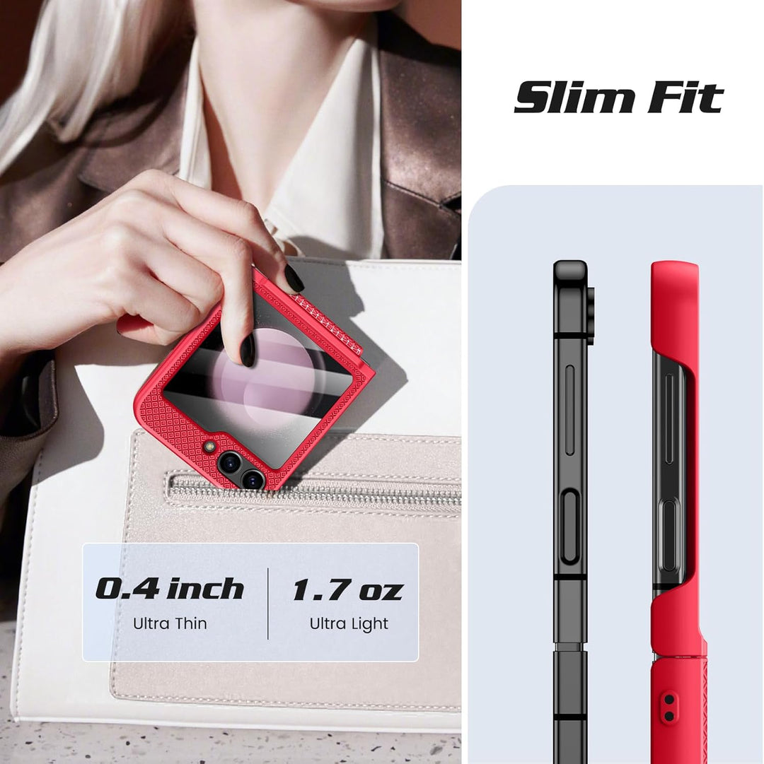 Doeshine für Samsung Galaxy Z Flip 5 Hülle mit Scharnierschutz & Displayschutzfolie, Rutschfester Te